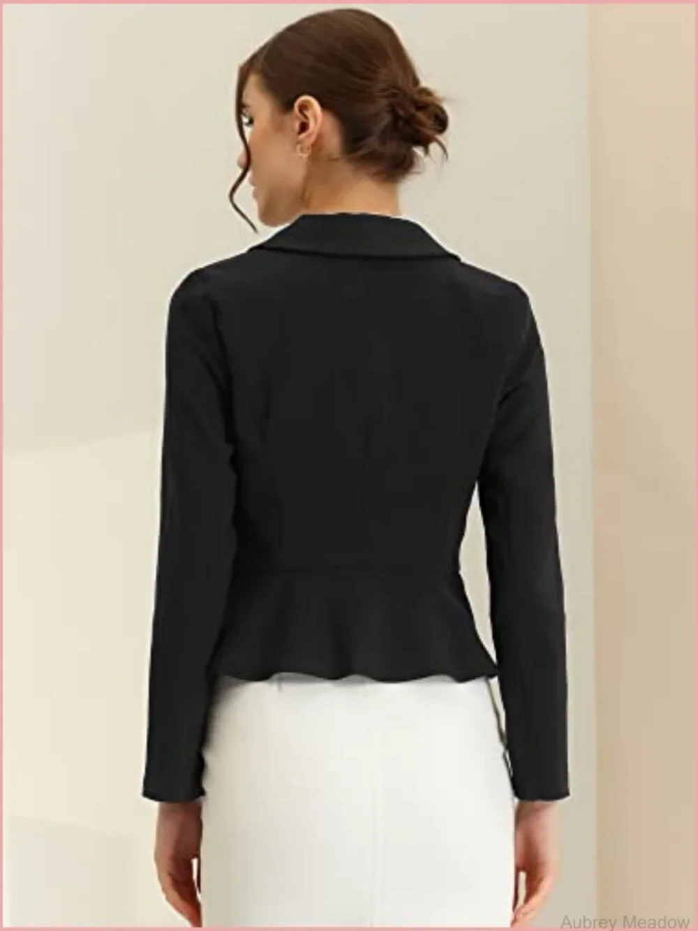 Cropped Blazer Lapel Collar Long Sleeve Peplum Ruffles Office Suit Jacket